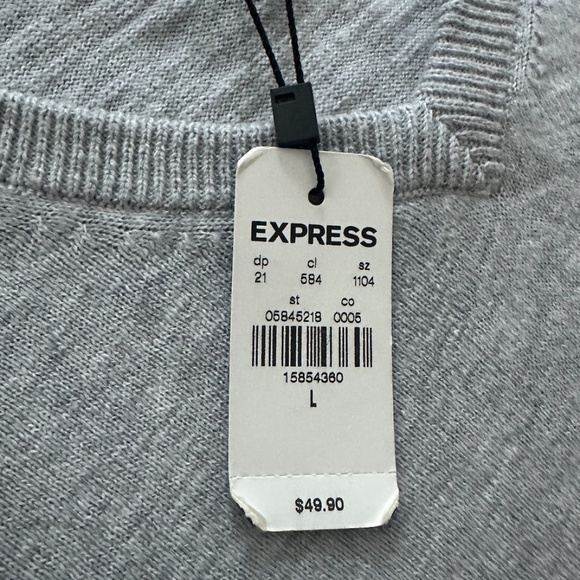 BNWT Express Men's Gray 100% Cotton V-Neck Sweater Size L - Picture 6 of 7